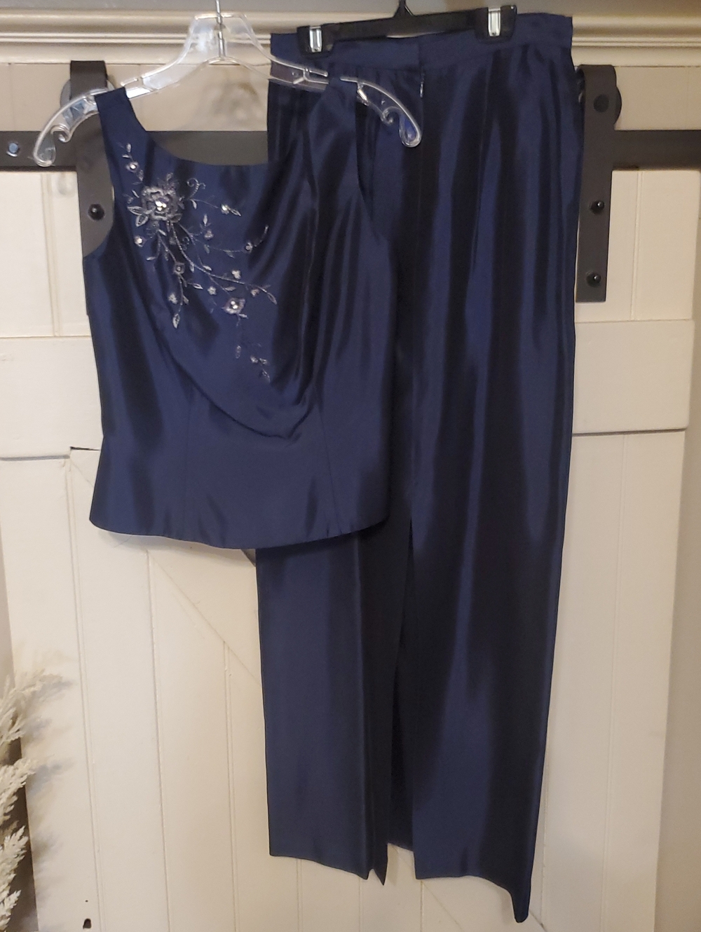 Navy Embroidered Satin Women’s Skirt Set